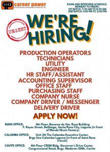 urgent job hiring in sta cruz, laguna